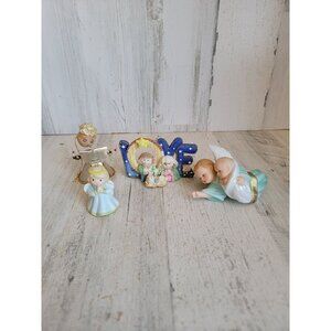 Love angel cherub baby Jesus nativity scene ornament Xmas set variety vintage